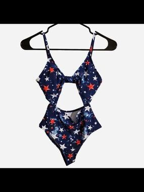 California Waves Navy Blue Red & White Star Cutout One-Piece Swimsuit